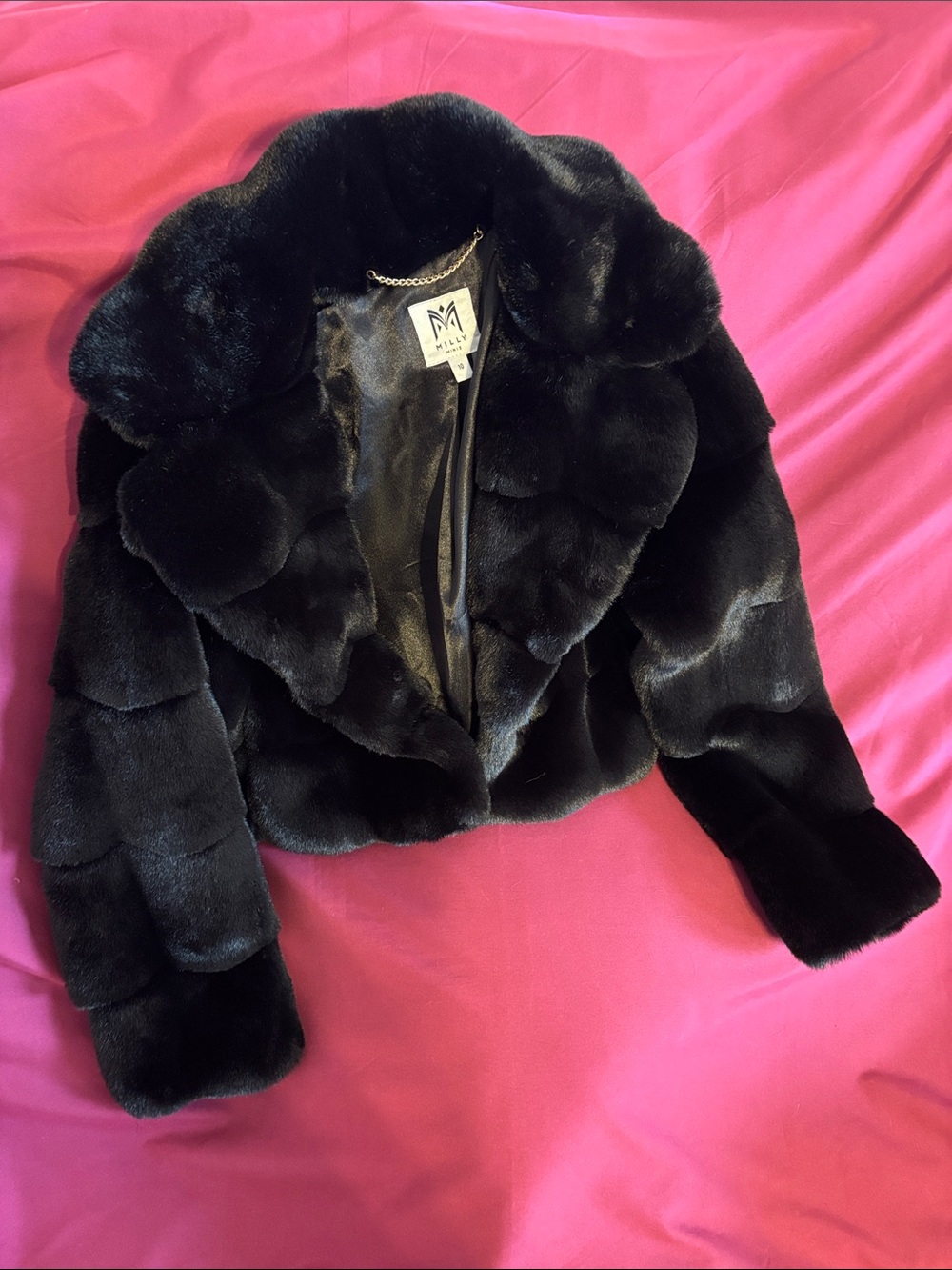 Milly Minis Black Faux Fur Cropped Coat